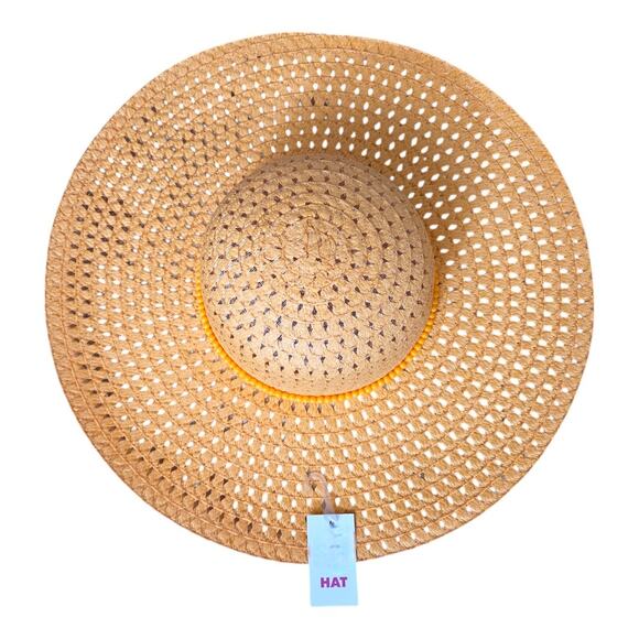 NEW Women's Floppy Hat With Beaded Trim in Sunkist Orange Color (17" diameter) - Picture 2 of 5